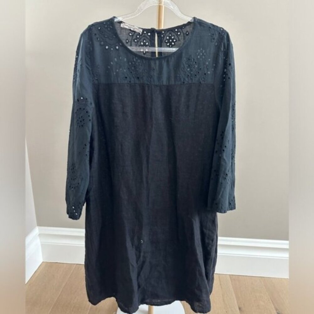 Francesca Bettini Made in Italy Linen Blend Eyelet Dress Black M